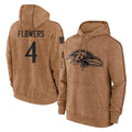 Punc B.Ravens #4 Zay Flowers Player Brown Salute to Service Pullover Hoodie Stitched Jerseys
