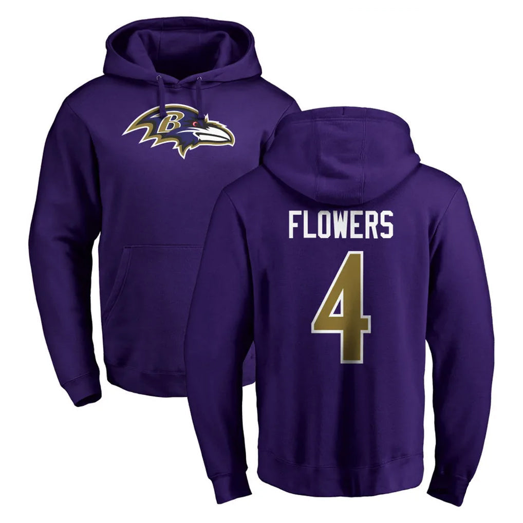 Punc B.Ravens #4 Zay Flowers Player Purple Salute to Service Pullover Hoodie Stitched Jerseys