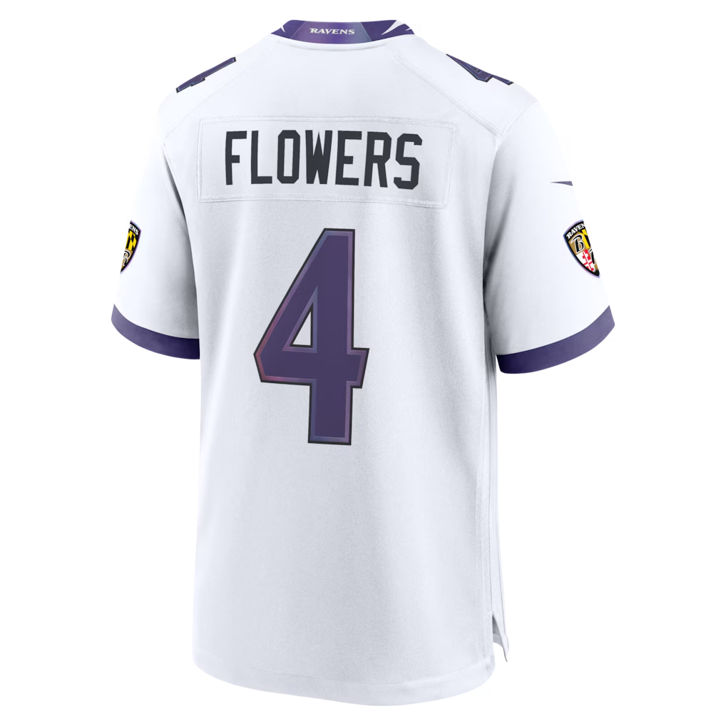 Punc B.Ravens #4 Zay Flowers White Game Stitched Jerseys