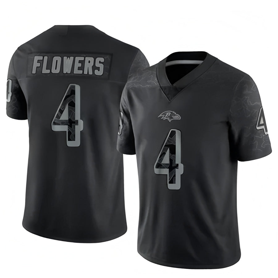 Punc B.Ravens #4 Zay Flowers Player Black REFLECTIVE Limited Stitched Jerseys