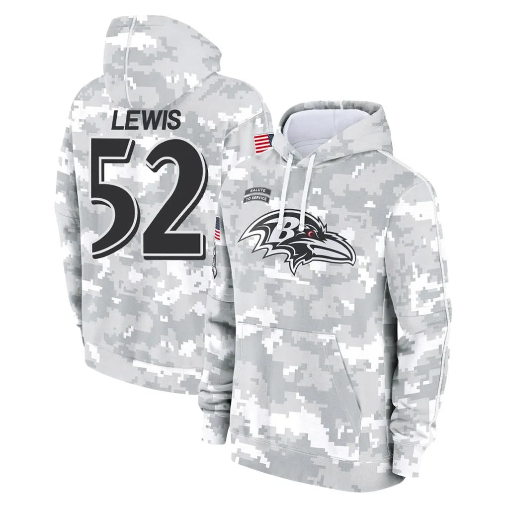 Punc B.Ravens #52 Ray Lewis Player Arctic Camo Salute To Service Hoodie Stitched Jerseys