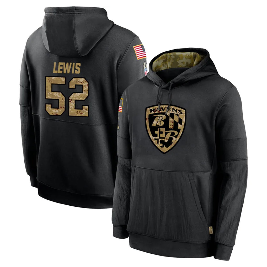 Punc B.Ravens #52 Ray Lewis Player Black Salute to Service Pullover Hoodie Stitched Jerseys
