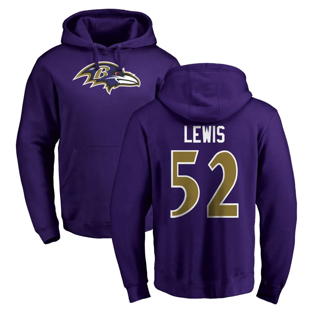 Punc B.Ravens #52 Ray Lewis Player Purple Salute to Service Pullover Hoodie Stitched Jerseys