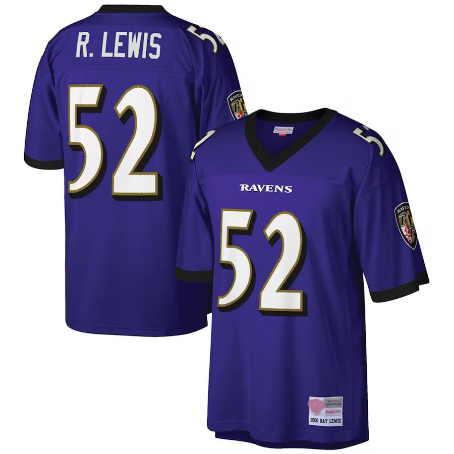 Punc B.Ravens B.Ravens #52 Ray Lewis Mitchell & Ness Big & Tall 2000 Retired Player Replica Stitched Jerseys - Purple