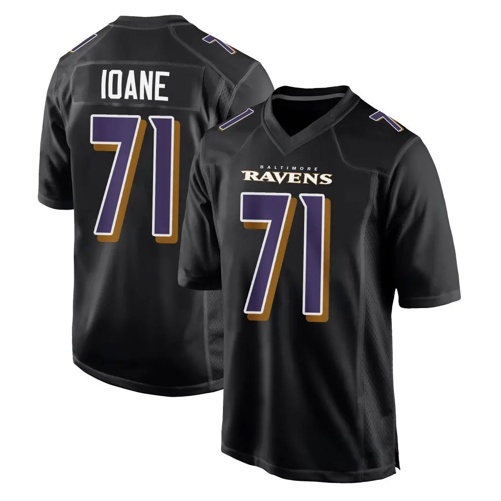 Punc B.Ravens #71 Olaivavega Ioane Player Black Carbon Fashion Home Stitched Jerseys