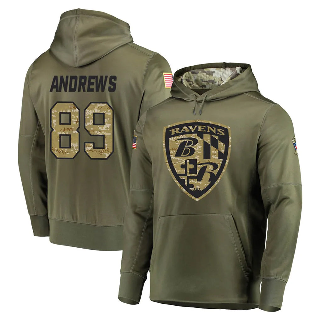 Punc B.Ravens #89 Mark Andrews Ioane Player Olive Salute to Service Pullover Hoodie Stitched Jerseys