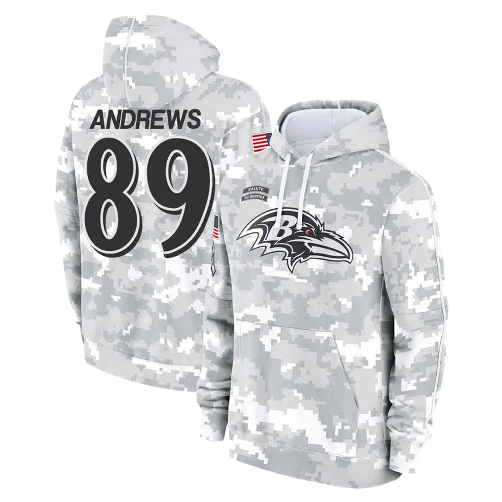 Punc B.Ravens #89 Mark Andrews Player Arctic Camo Salute To Service Hoodie Stitched Jerseys