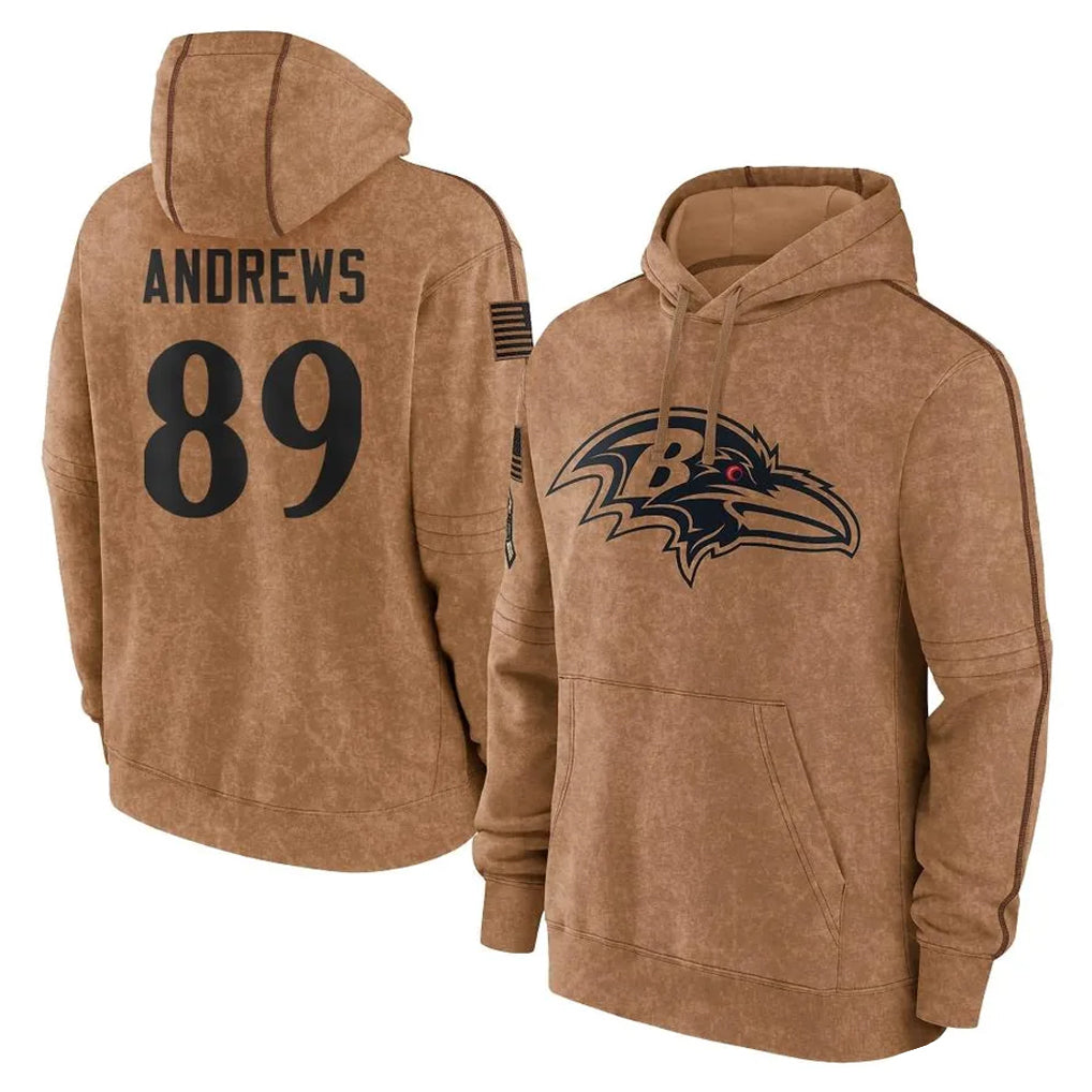 Punc B.Ravens #89 Mark Andrews Player Brown Salute to Service Pullover Hoodie Stitched Jerseys