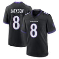 Punc B.Ravens #8 Lamar Jackson Player Black Home Game Stitched Jerseys