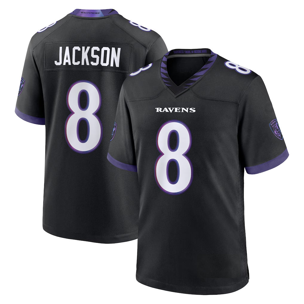 Punc B.Ravens #8 Lamar Jackson Player Black Home Game Stitched Jerseys