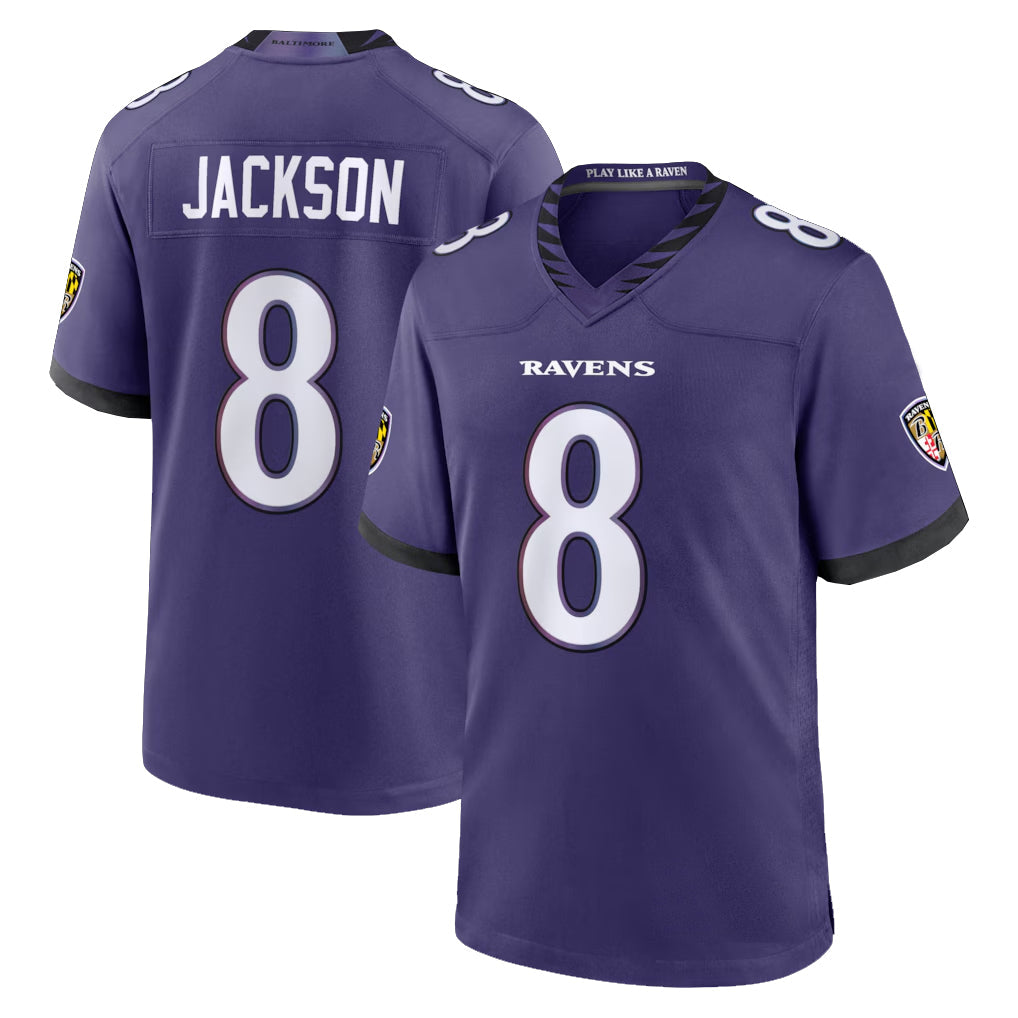 Punc B.Ravens #8 Lamar Jackson Player Purple Home Game Stitched Jerseys