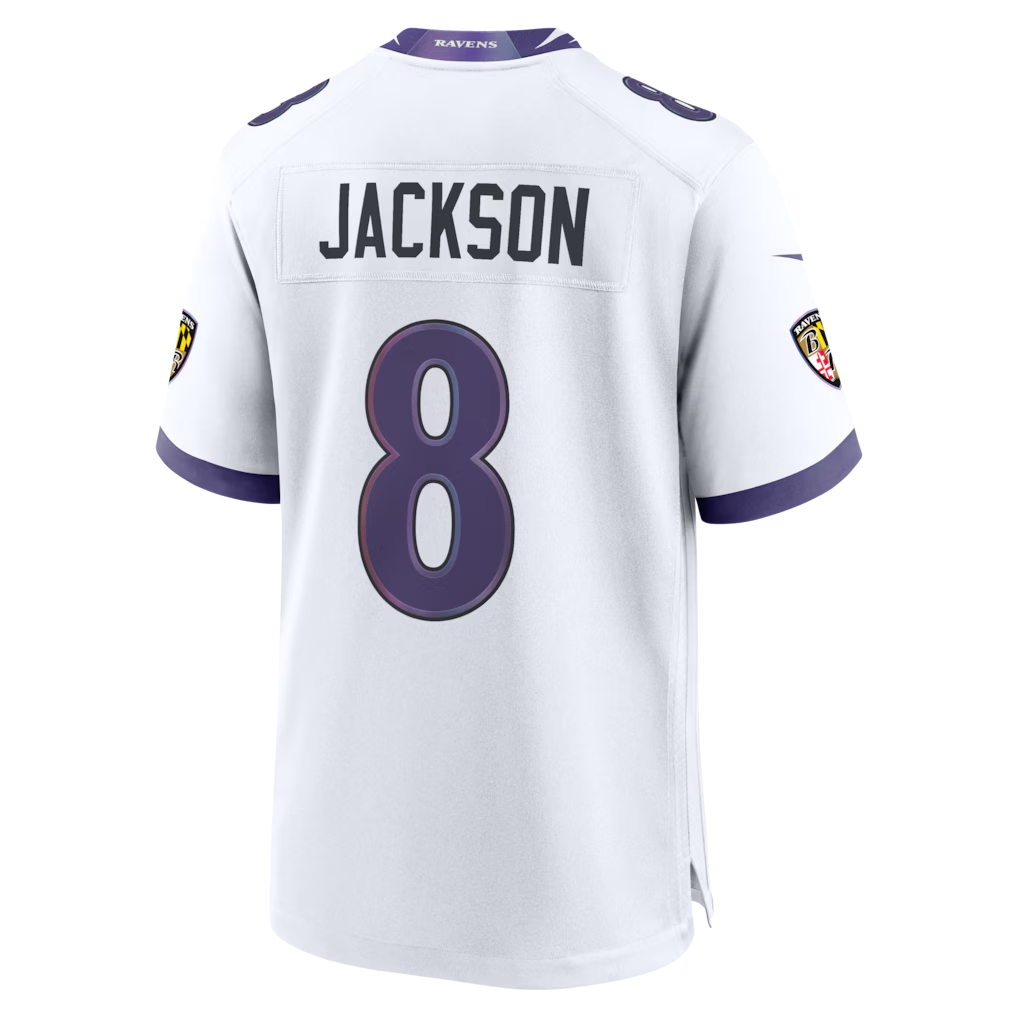 Punc B.Ravens #8 Lamar Jackson White Game Stitched Jerseys