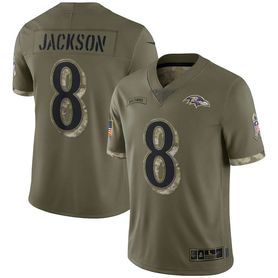 Punc B.Ravens #8 Lamar Jackson Player Olive Salute To Service Stitched Jerseys