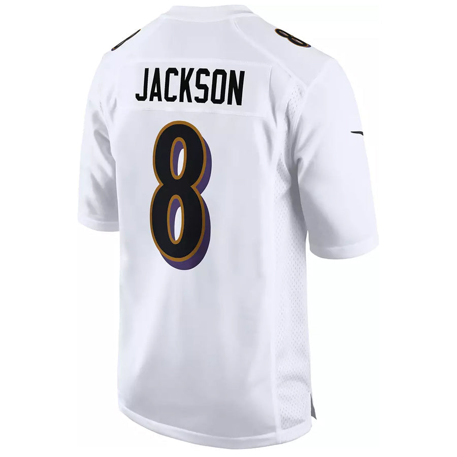 Punc B.Ravens #8 Lamar Jackson Player White Fashion Replica  Stitched Jerseys