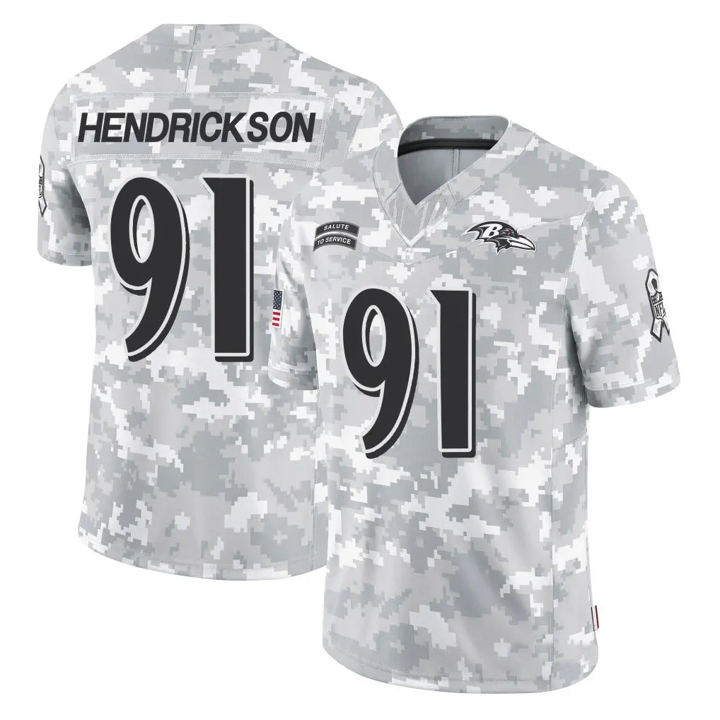 Punc B.Ravens #91 Trey Hendrickson Player Arctic Camo Salute to Service Limited Stitched Jerseys