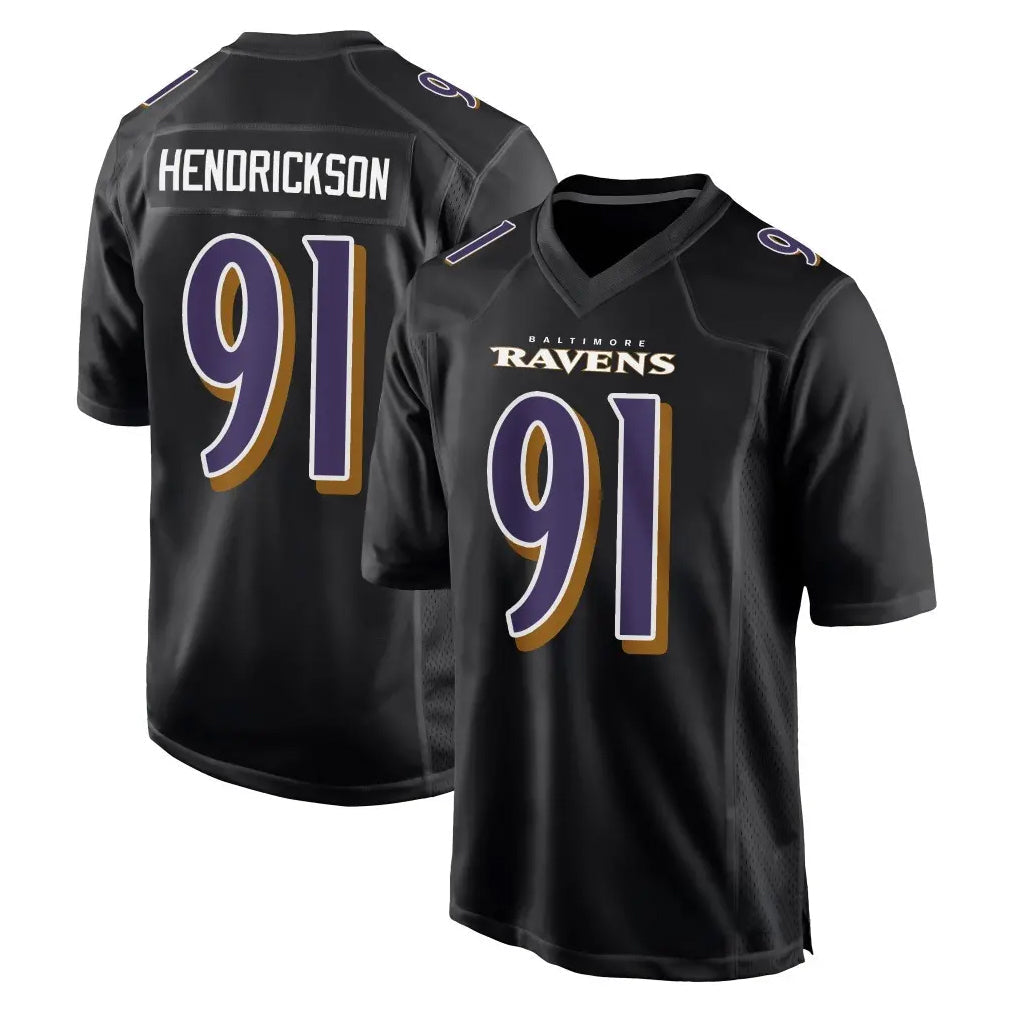 Punc B.Ravens #91 Trey Hendrickson Player Black Carbon Fashion Home Stitched Jerseys