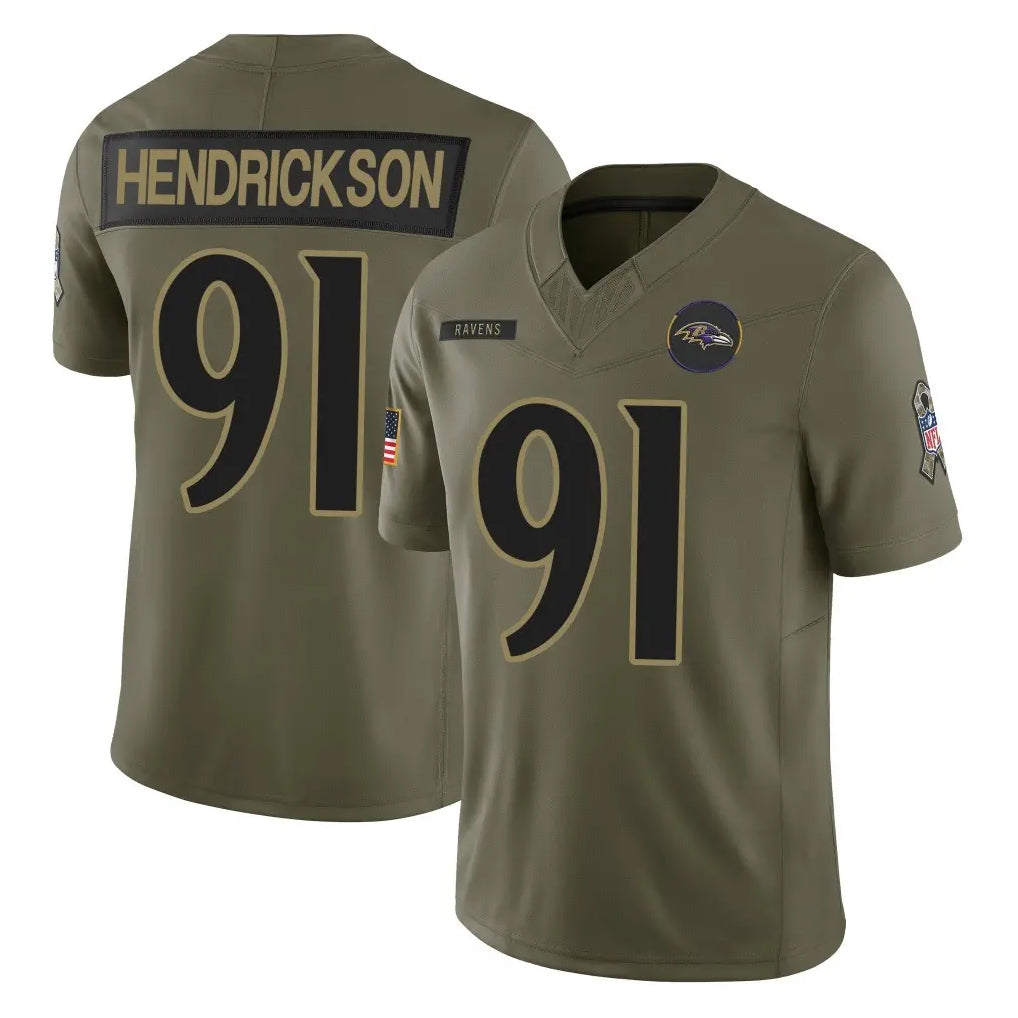 Punc B.Ravens #91 Trey Hendrickson Player Olive Salute To Service Limited Home Game Stitched Jerseys