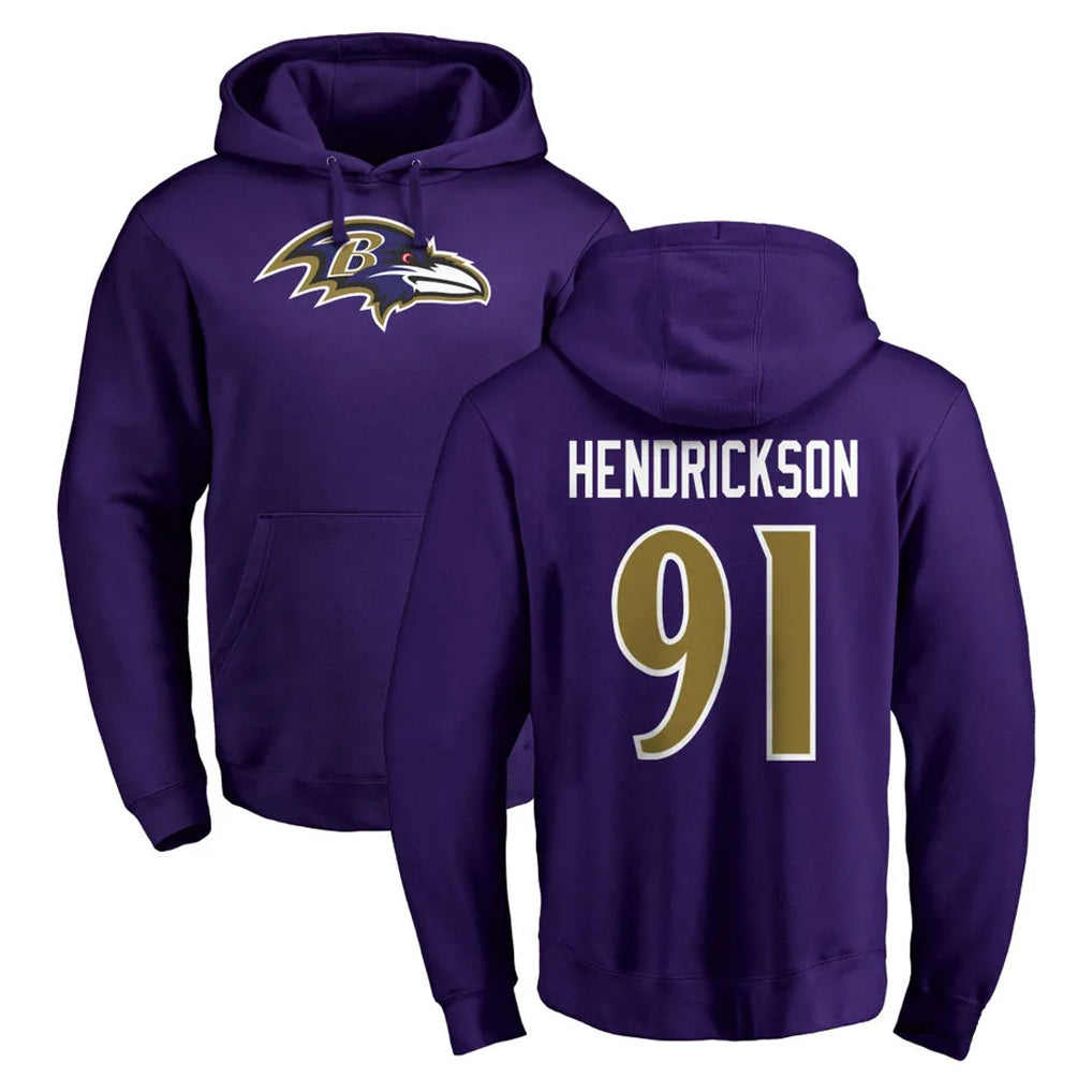 Punc B.Ravens #91 Trey Hendrickson Player Purple Salute to Service Pullover Hoodie Stitched Jerseys