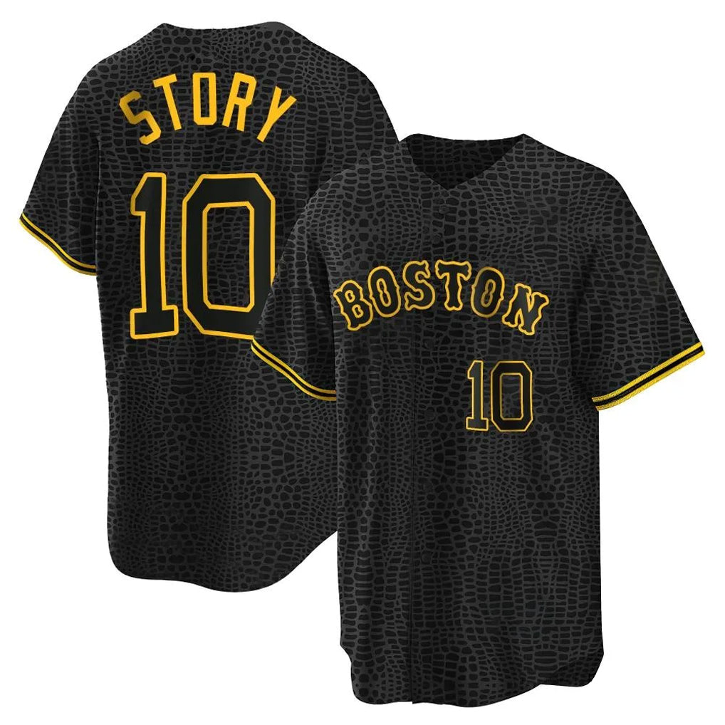 Punc B.Red Sox #10 Trevor Story Player Black Snake Skin City Home Game Stitched Jerseys