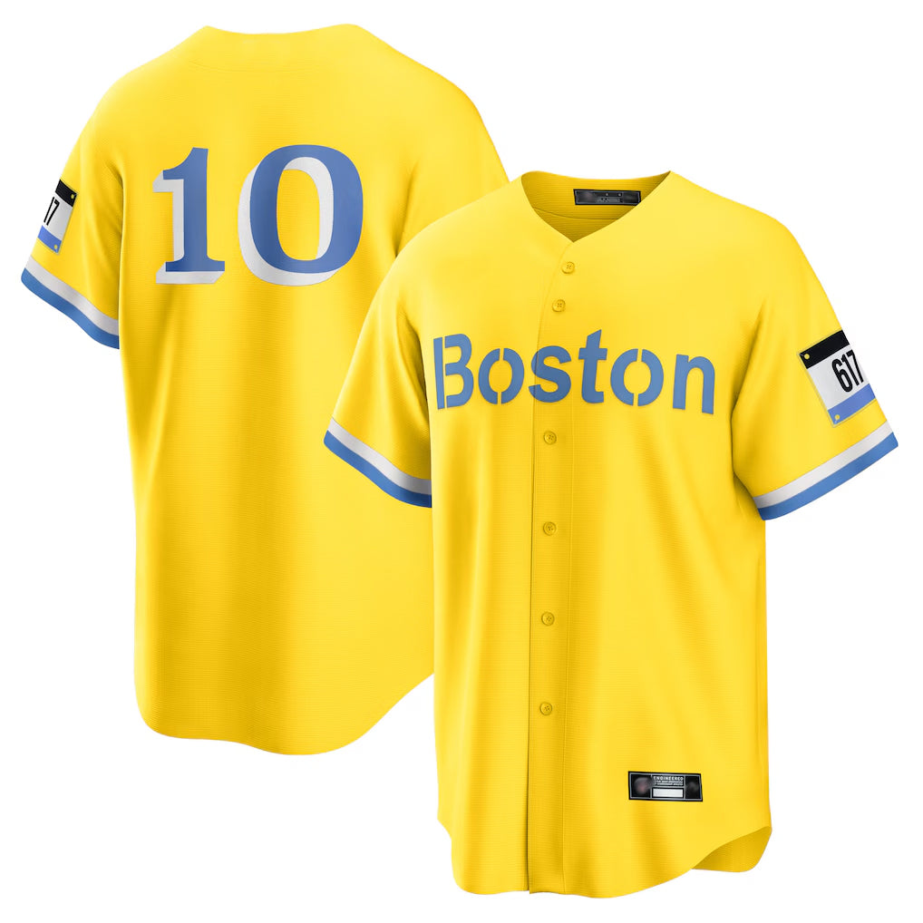 Punc B.Red Sox #10 Trevor Story Player Yellow Home Game Stitched Jerseys