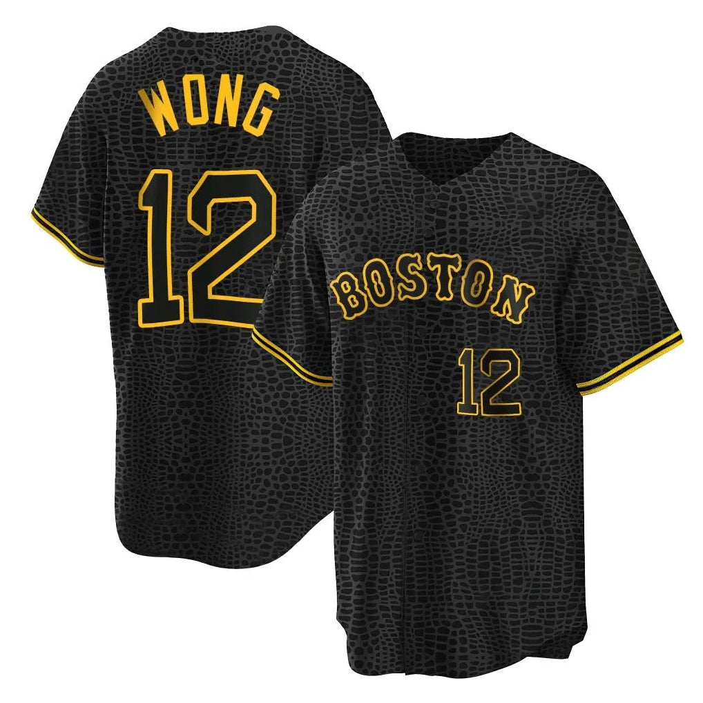 Punc B.Red Sox #12 Connor Wong Player Black Snake Skin City Home Game Stitched Jerseys