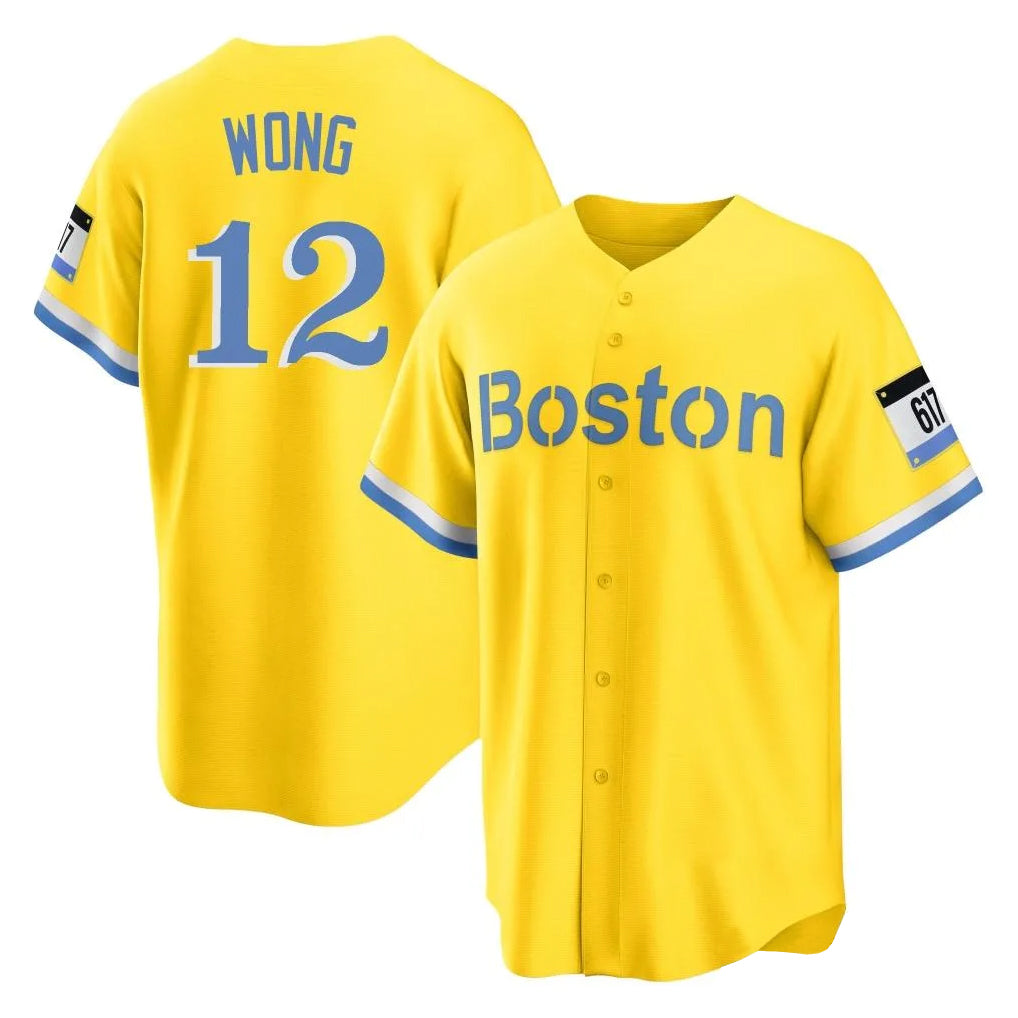 Punc B.Red Sox #12 Connor Wong Player Yellow Home Game Stitched Jerseys