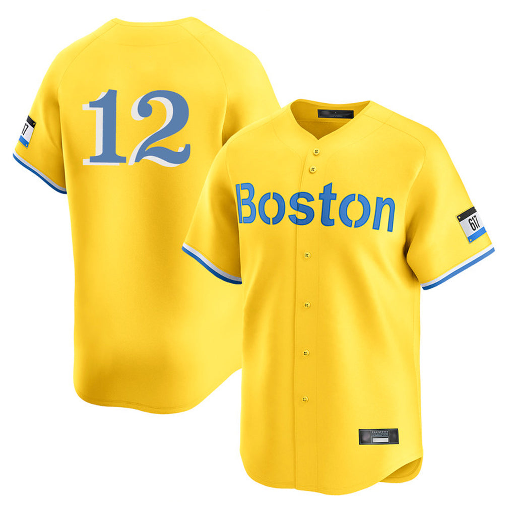 Punc B.Red Sox #12 Connor Wong Player Yellow Limited Home Game Stitched Jerseys
