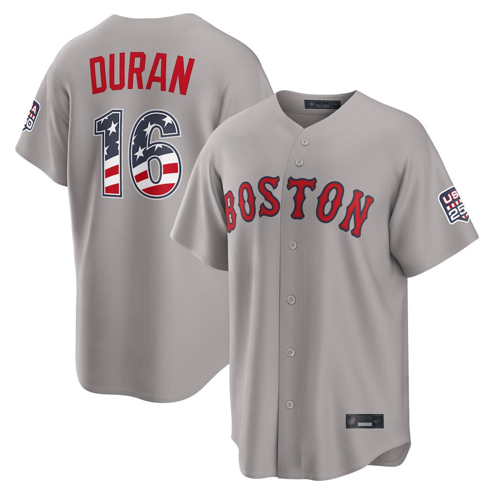 Punc B.Red Sox #16 Jarren Duran Player Gray Road USA 250 Fourth of July Home Game Stitched Jerseys