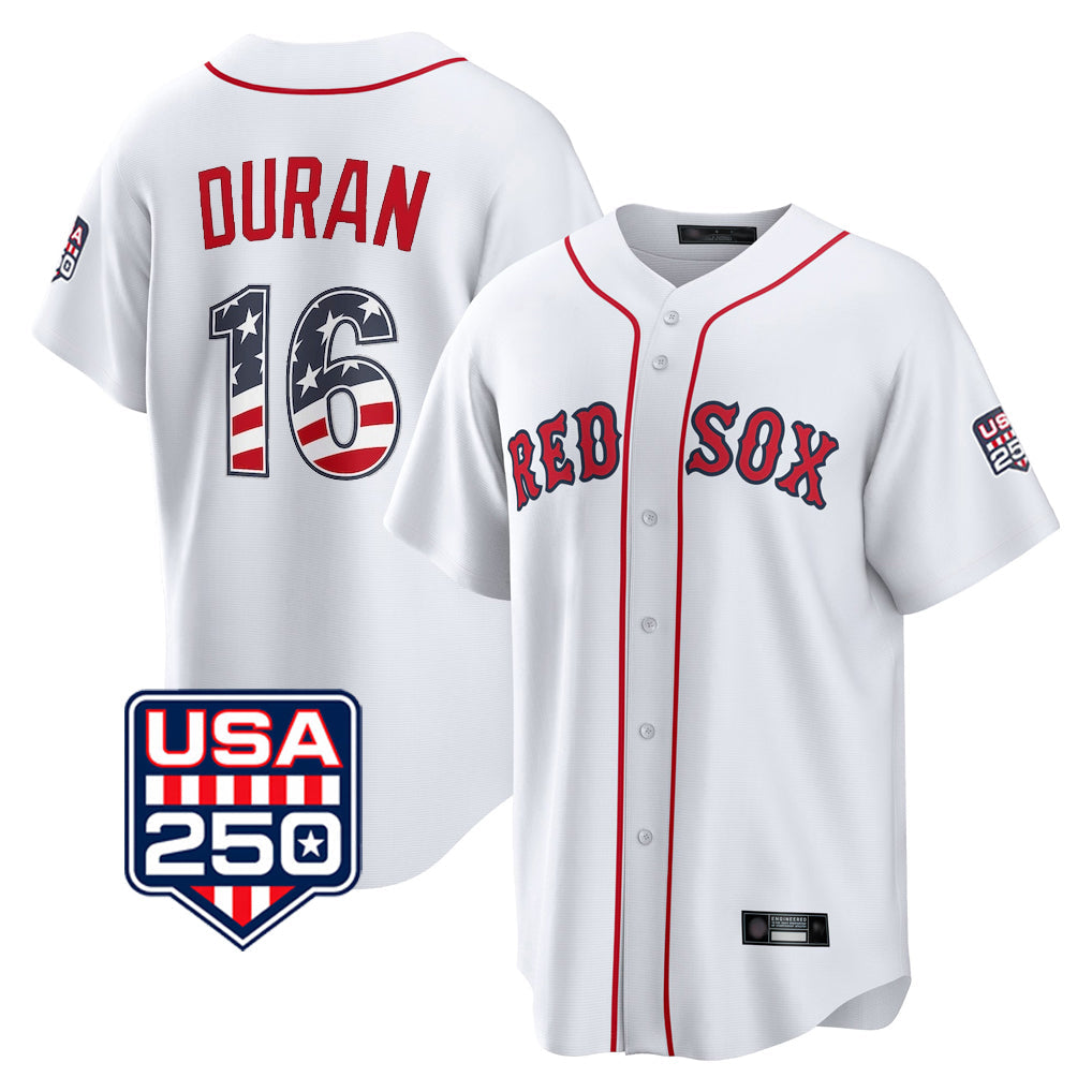 Punc B.Red Sox #16 Jarren Duran Player White USA 250 Fourth of July Home Game Stitched Jerseys