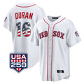 Punc B.Red Sox #16 Jarren Duran Player White USA 250 Fourth of July Home Game Stitched Jerseys