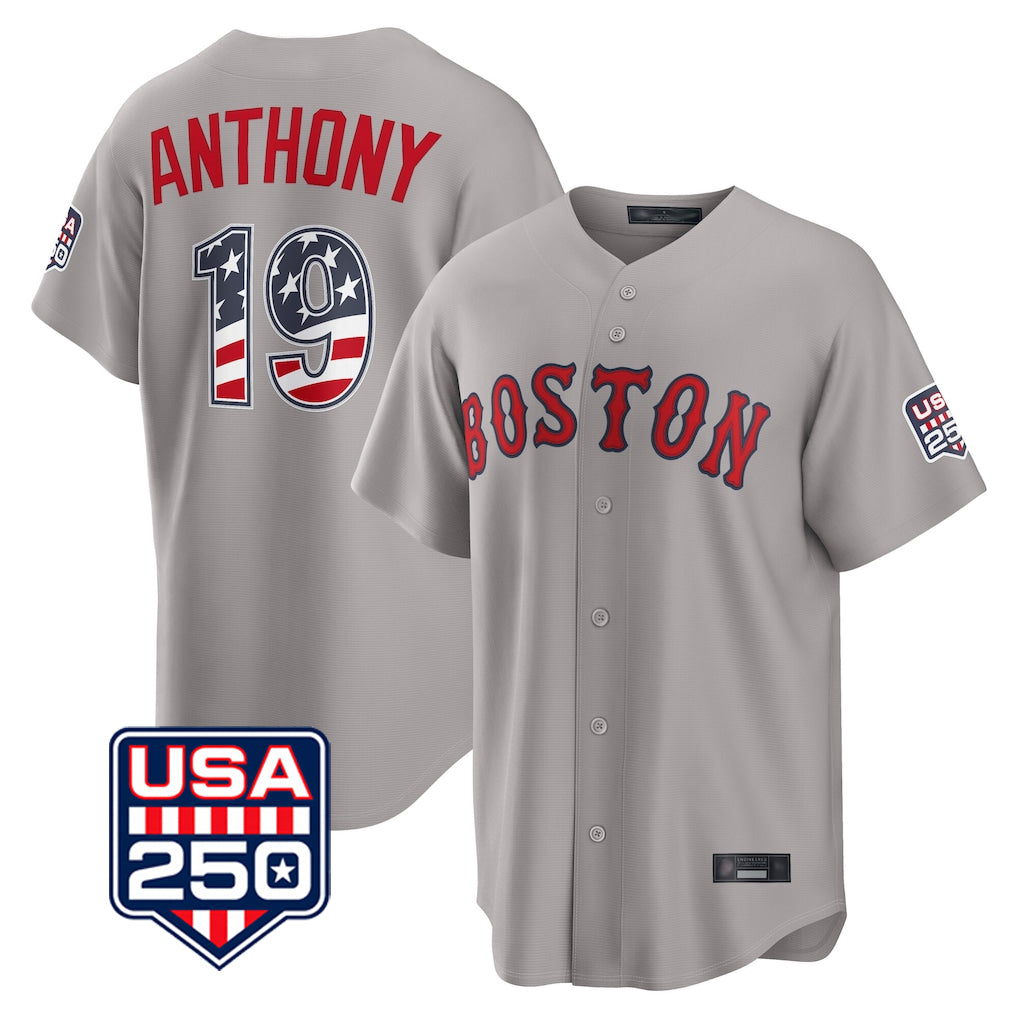 Punc B.Red Sox #19 Roman Anthony Player Gray Road USA 250 Fourth of July Home Game Stitched Jerseys