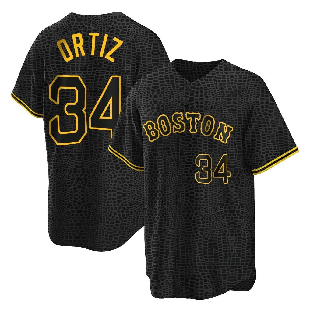 Punc B.Red Sox #34 David Ortiz Player Black Snake Skin City Home Game Stitched Jerseys