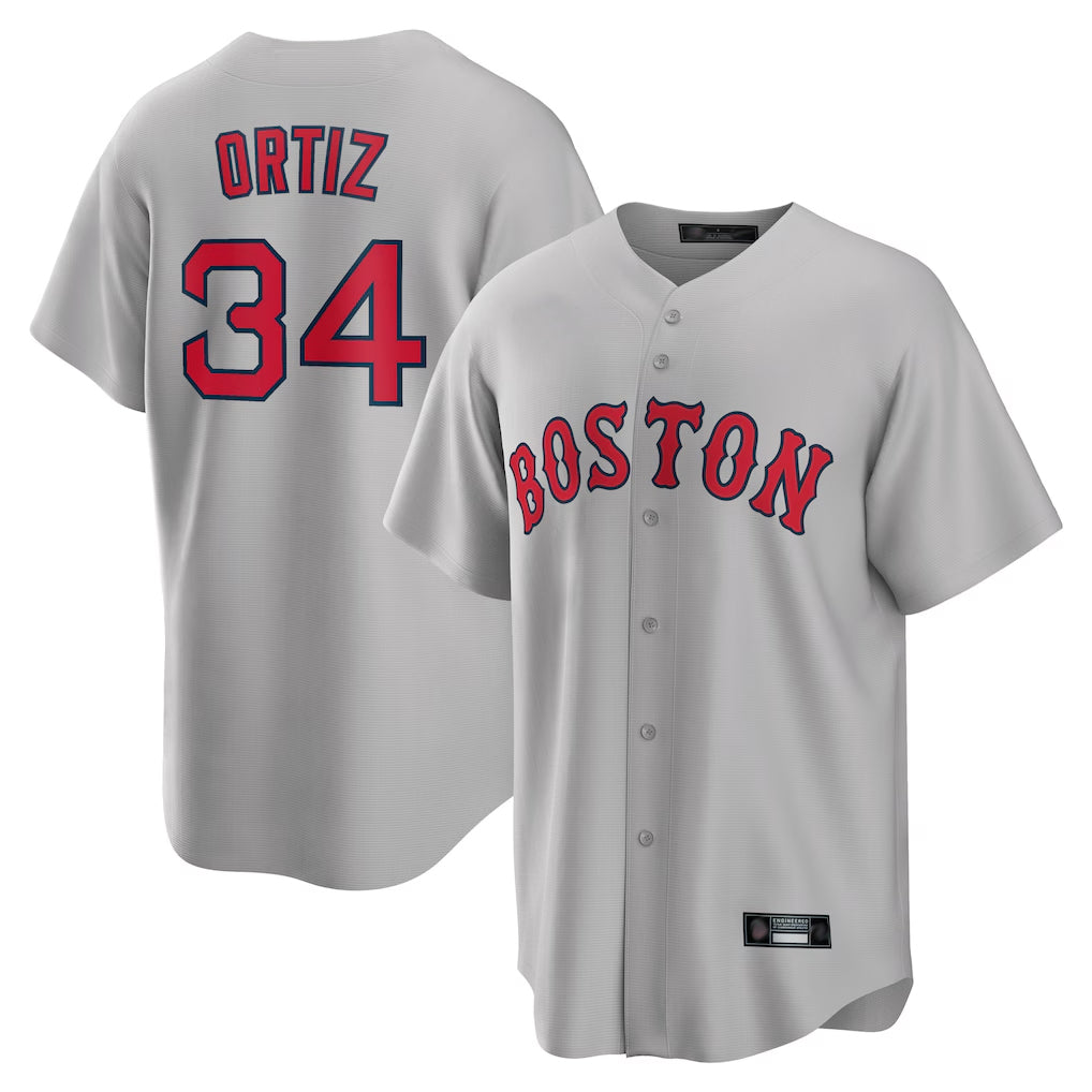 Punc B.Red Sox #34 David Ortiz Player Gray Road Home Game Stitched Jerseys