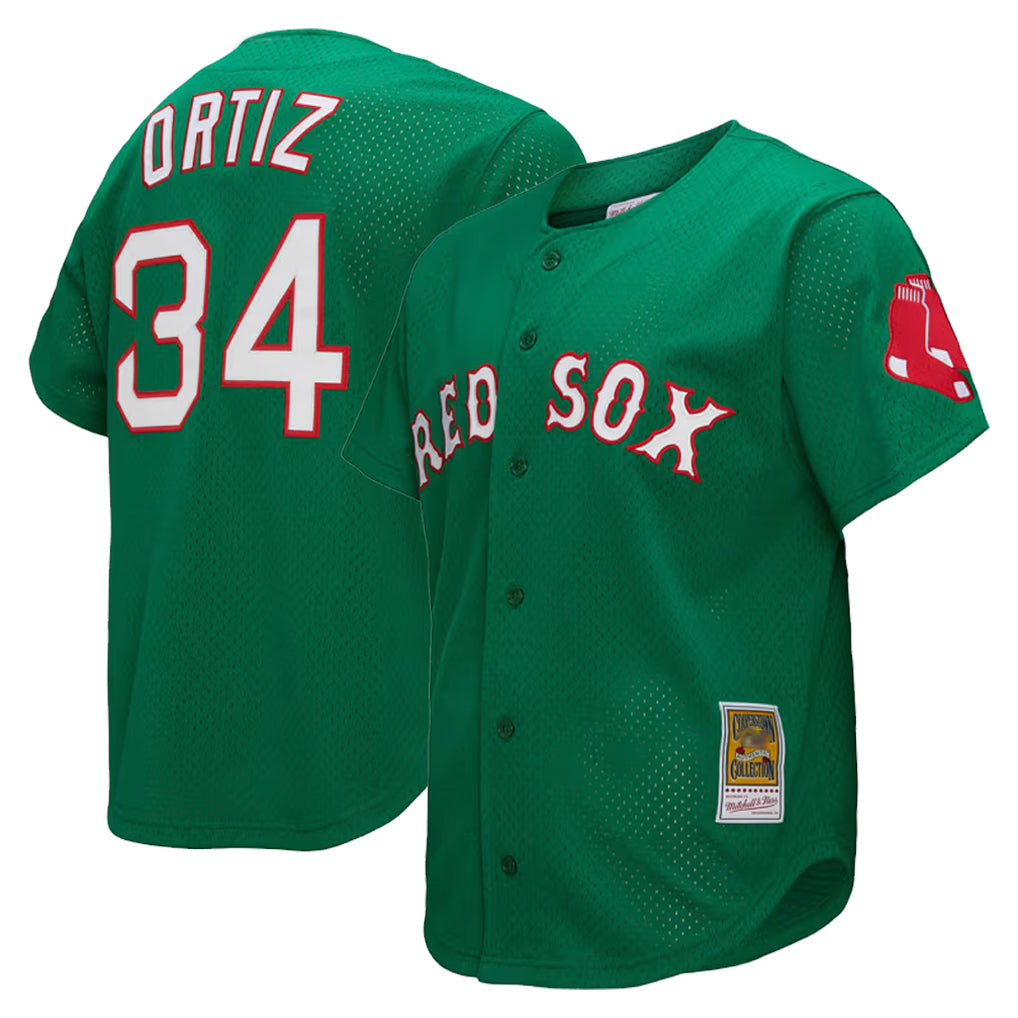 Punc B.Red Sox #34 David Ortiz Player Green Mitchell & Ness Cooperstown Collection Mesh Home Stitched Jerseys