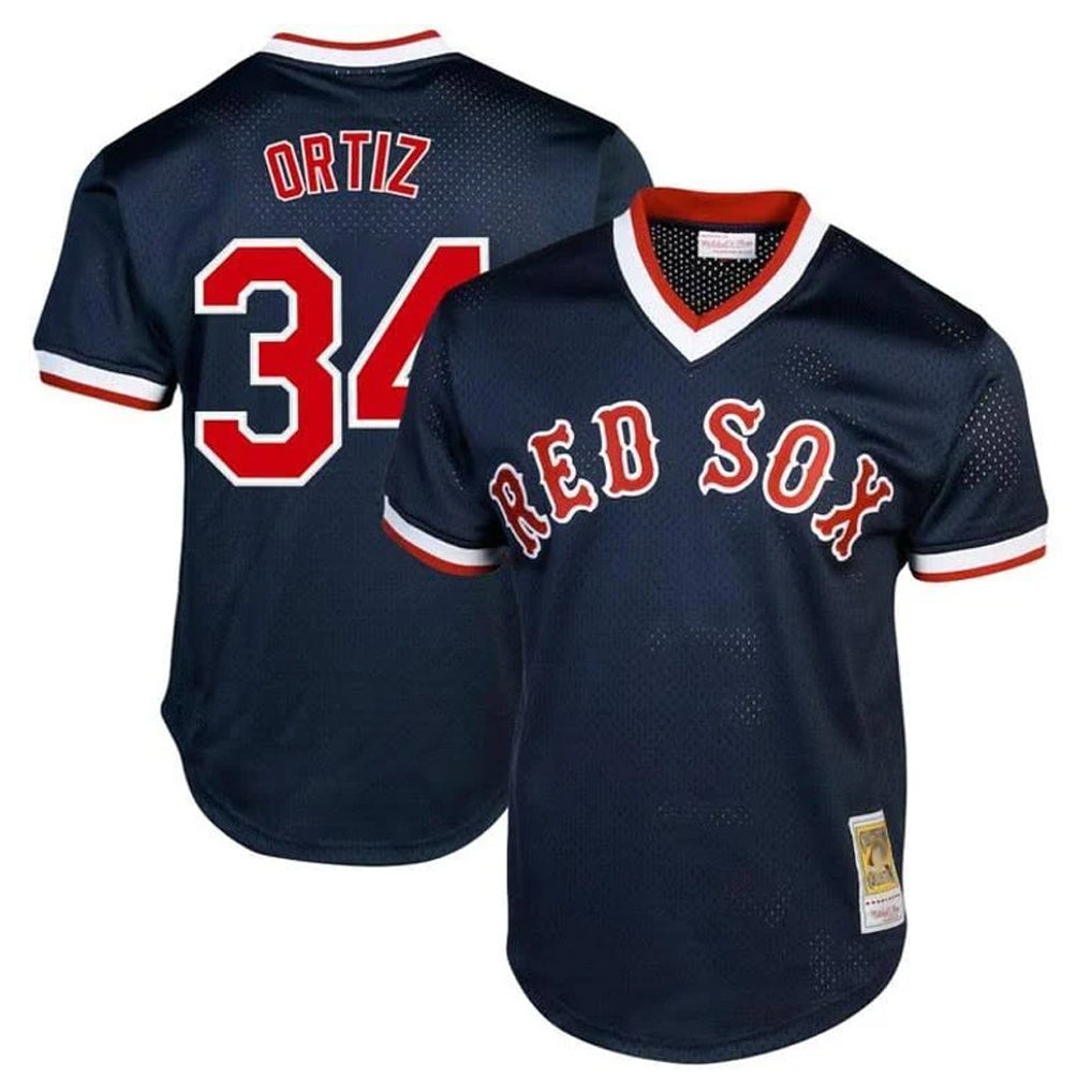 Punc B.Red Sox #34 David Ortiz Player Navy Cooperstown Collection Mesh T-shirt Home Stitched Jerseys