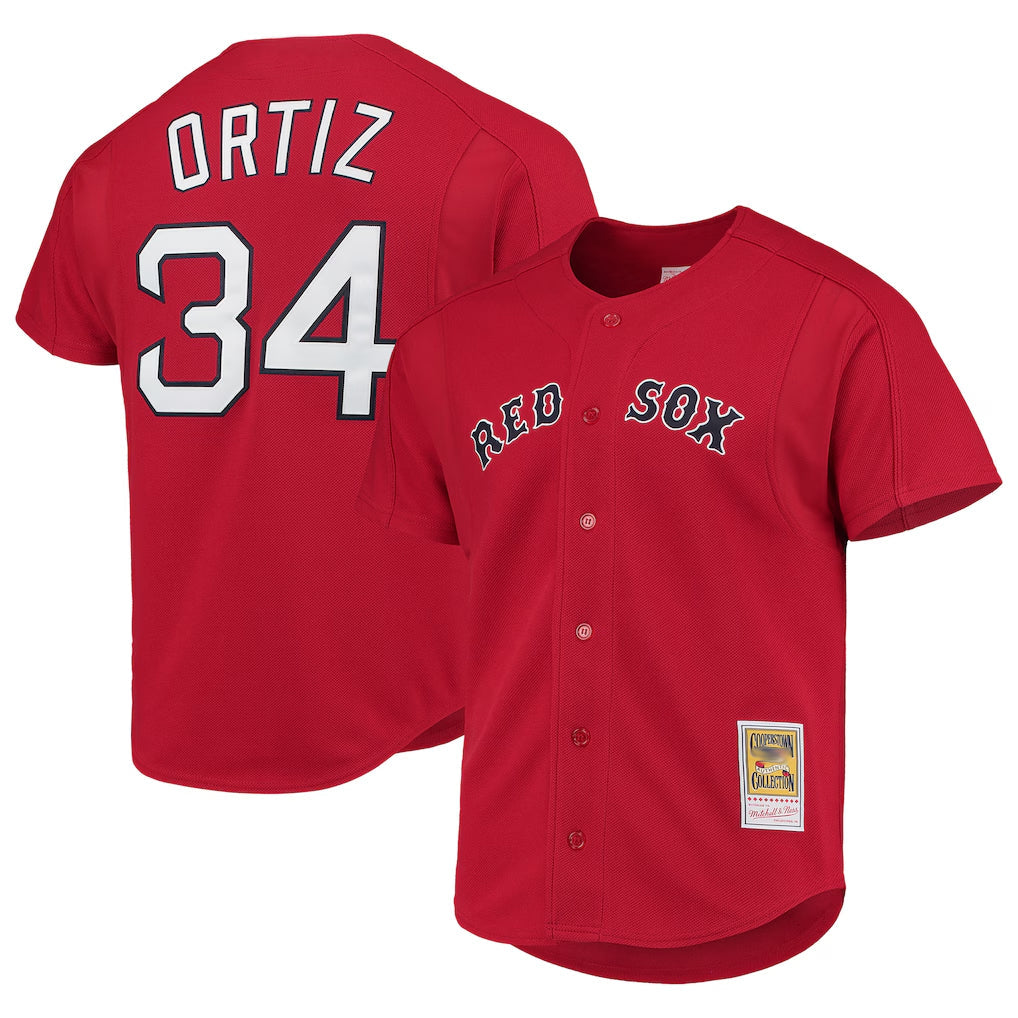 Punc B.Red Sox #34 David Ortiz Player Red Mitchell & Ness Cooperstown Collection Home Stitched Jerseys