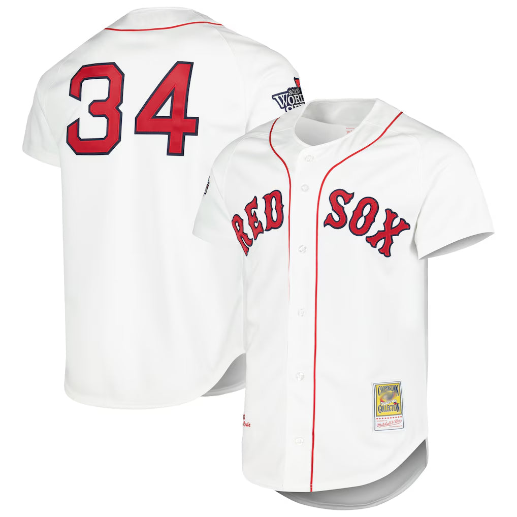 Punc B.Red Sox #34 David Ortiz Player White Mitchell & Ness Cooperstown Collection Mesh Home Stitched Jerseys