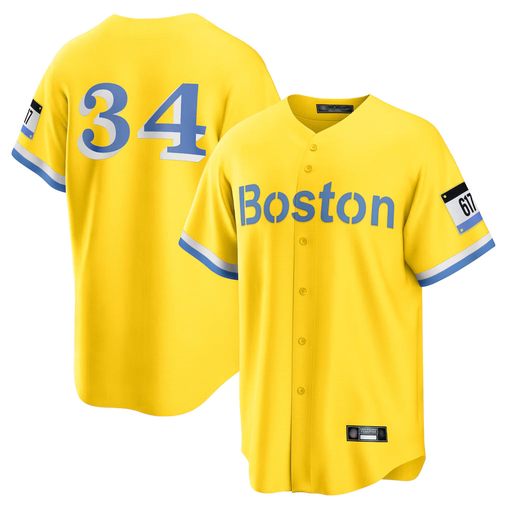 Punc B.Red Sox #34 David Ortiz Player Yellow Home Game Stitched Jerseys