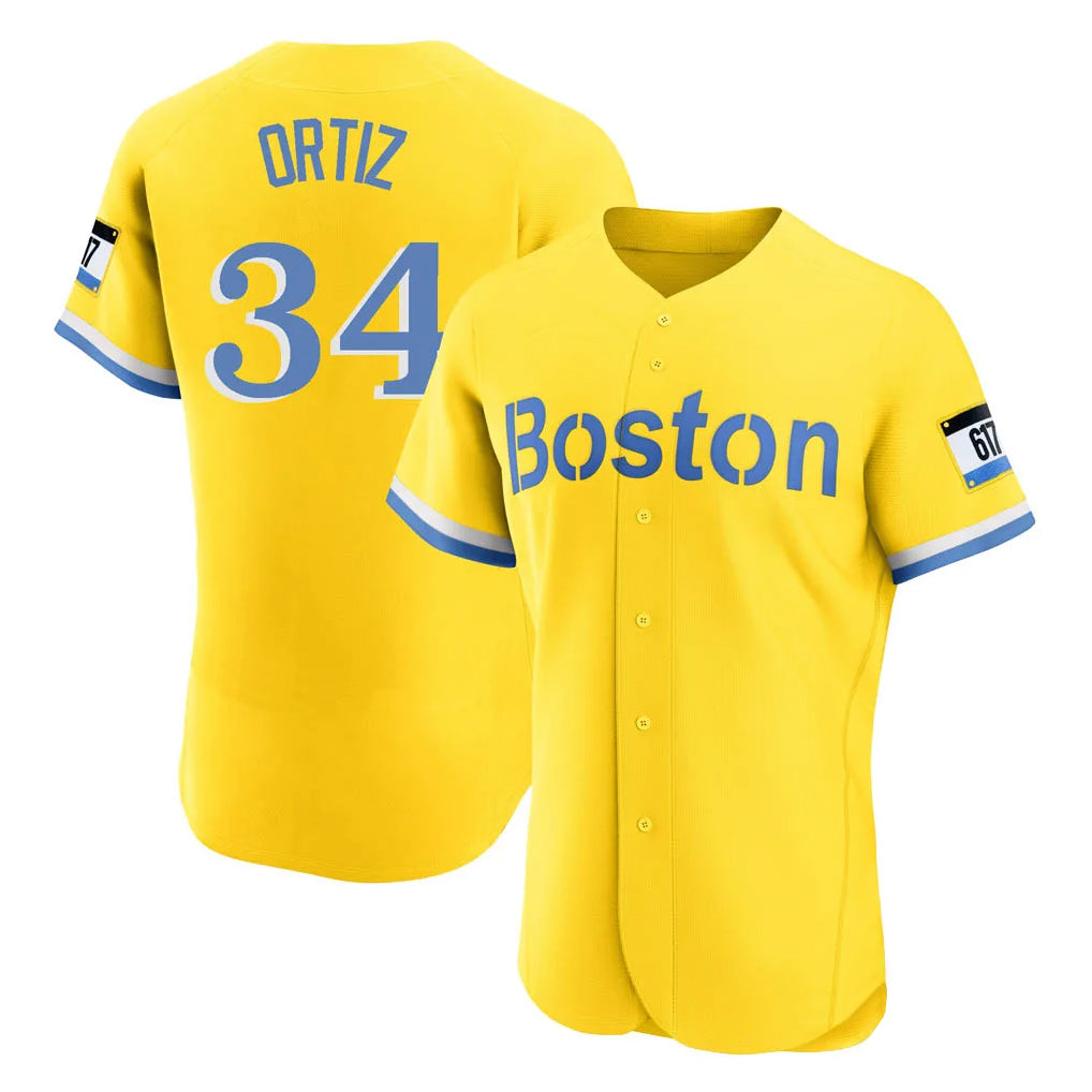 Punc B.Red Sox #34 David Ortiz Player Yellow Limited Elite Home Game Stitched Jerseys