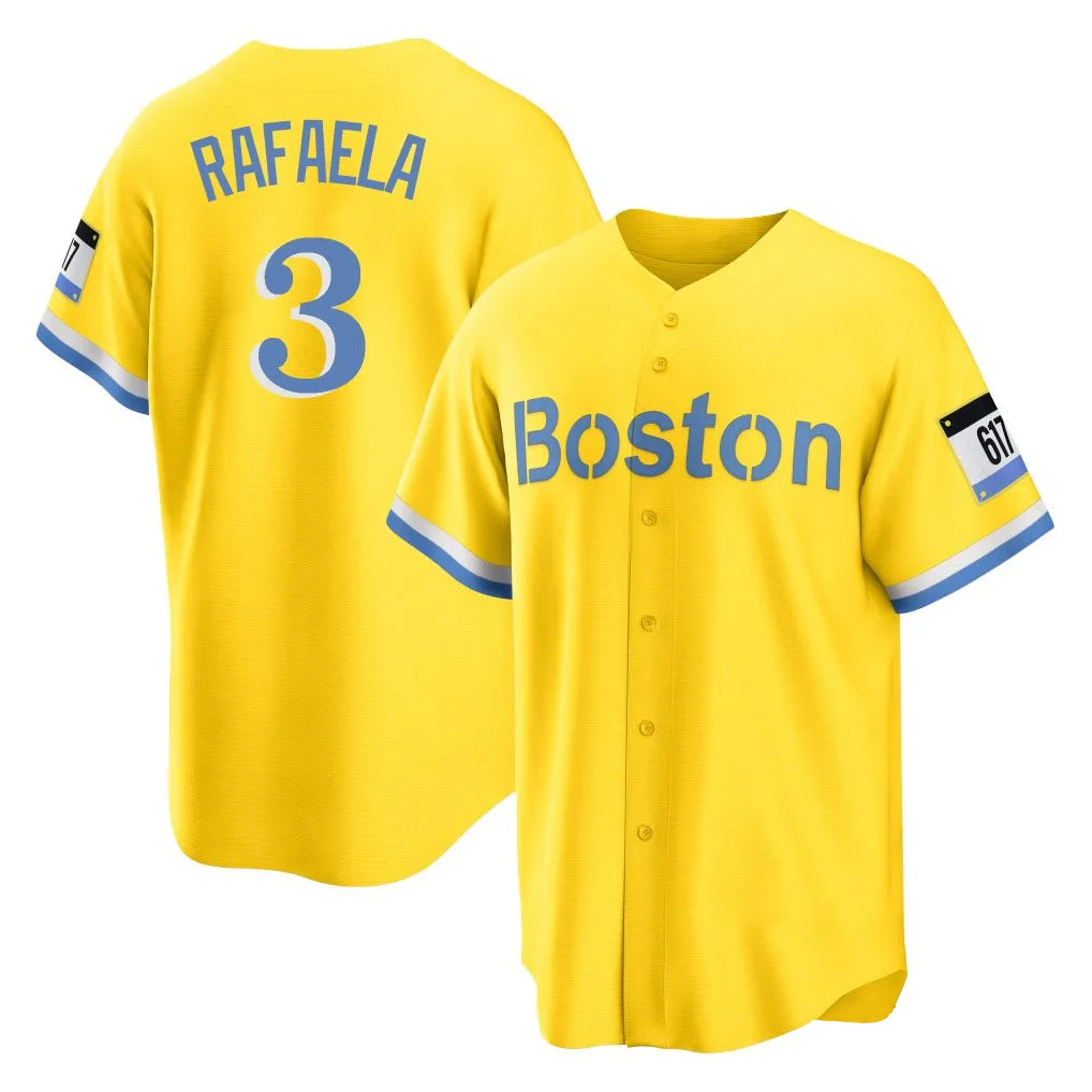 Punc B.Red Sox #3 Ceddanne Rafaela Player Yellow Home Game Stitched Jersey
