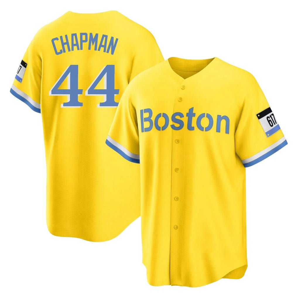 Punc B.Red Sox #44 Aroldis Chapman Player Yellow Home Game Stitched Jerseys