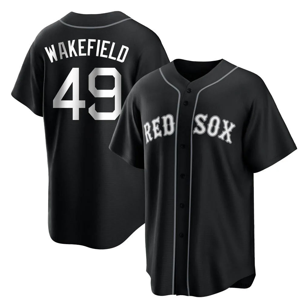 Punc B.Red Sox #49 Tim Wakefield Player Black Home Game Stitched Jerseys