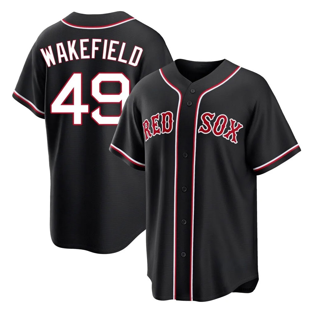 Punc B.Red Sox #49 Tim Wakefield Player Black Out Home Game Stitched Jerseys