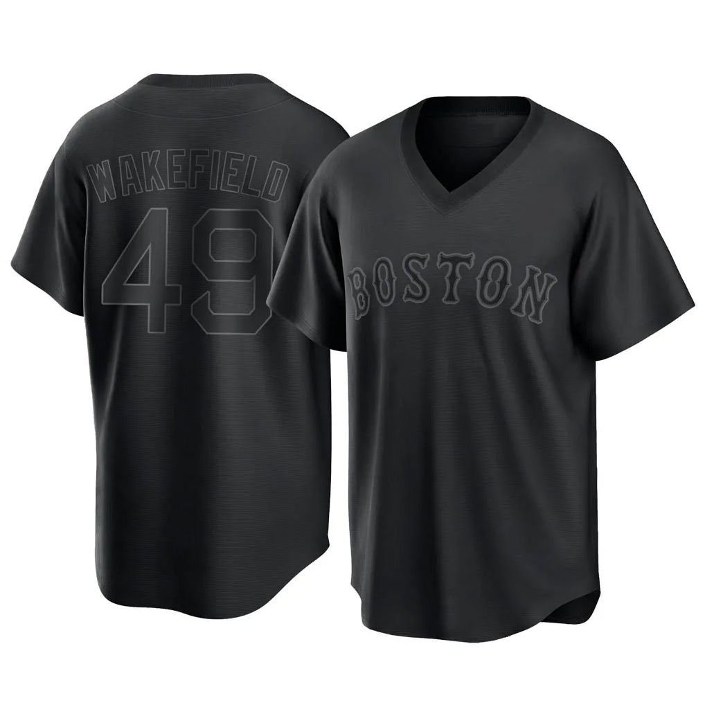 Punc B.Red Sox #49 Tim Wakefield Player Black T-shirt Home Game Stitched Jerseys