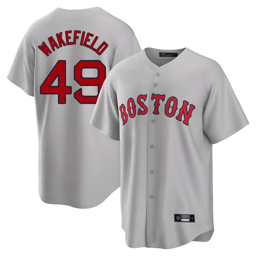 Punc B.Red Sox #49 Tim Wakefield Player Gray Road Home Game Stitched Jerseys