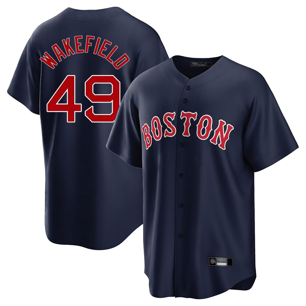 Punc B.Red Sox #49 Tim Wakefield Player Navy Home Game Stitched Jerseys