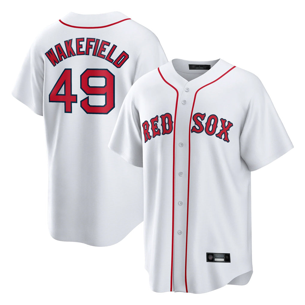 Punc B.Red Sox #49 Tim Wakefield Player White Home Game Stitched Jerseys