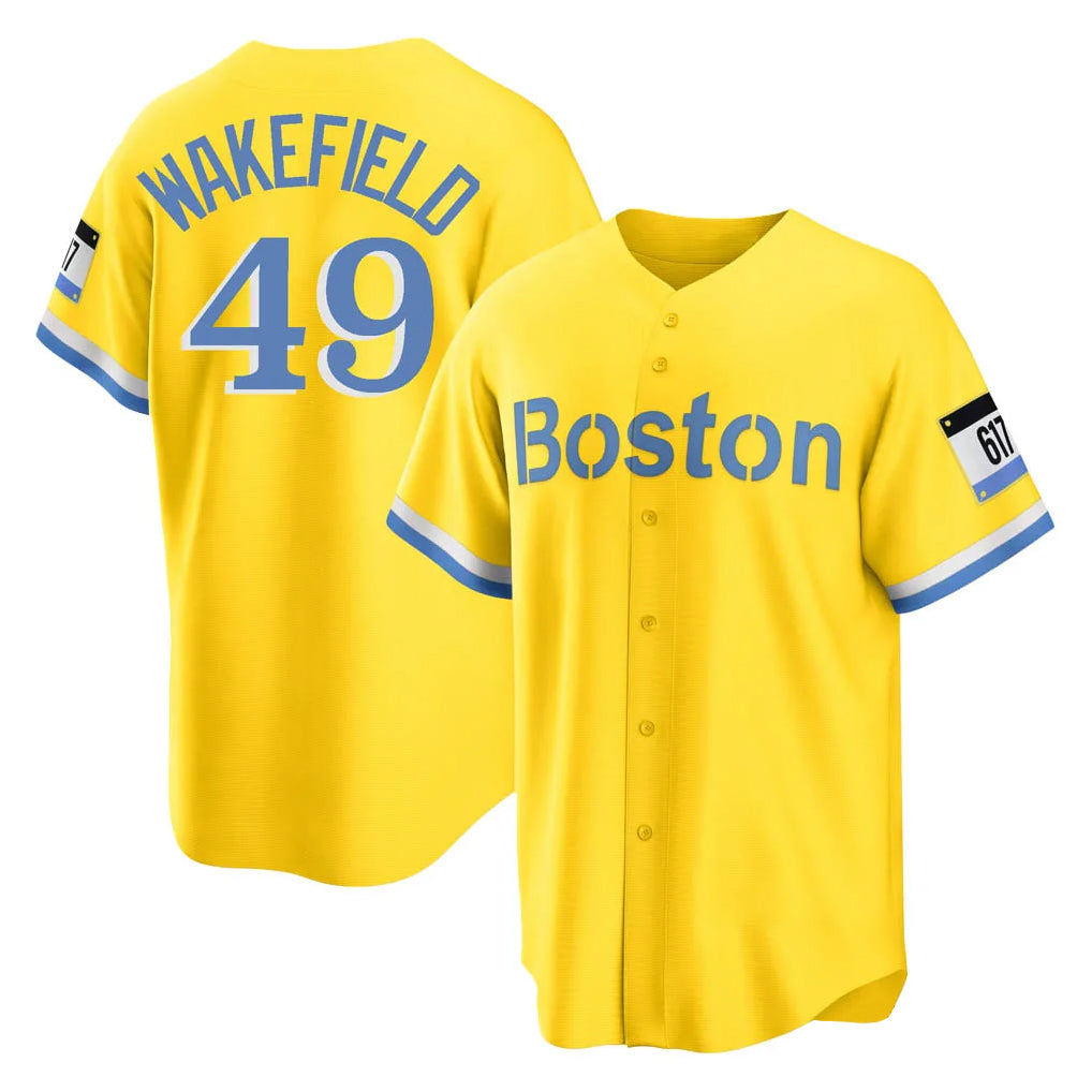 Punc B.Red Sox #49 Tim Wakefield Player Yellow Home Game Stitched Jerseys