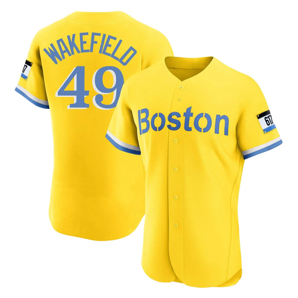 Punc B.Red Sox #49 Tim Wakefield Player Yellow Limited Elite Home Game Stitched Jerseys