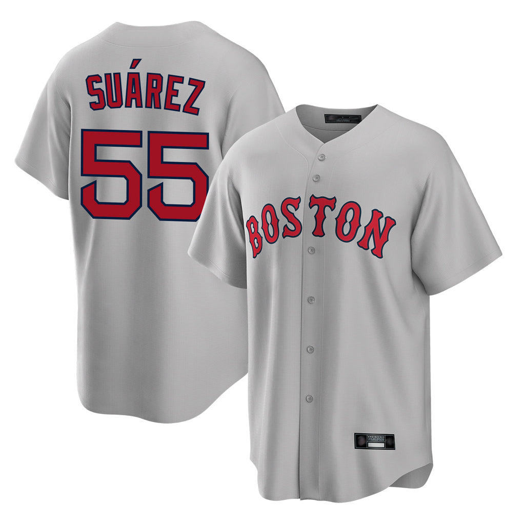 Punc B.Red Sox #55 Ranger Su¨¢rez Player Gray Road Home Game Stitched Jerseys
